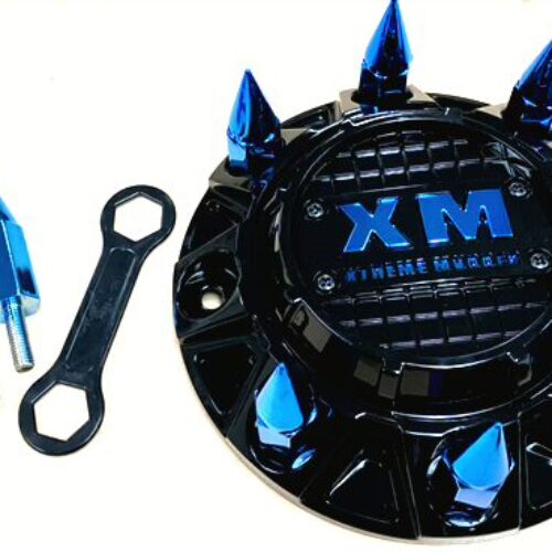 XTREME MUDDER XM-318 SPIKE WHEEL CAP NEW STYLE GLOSS BLACK BLUE LOGO [A0101B]