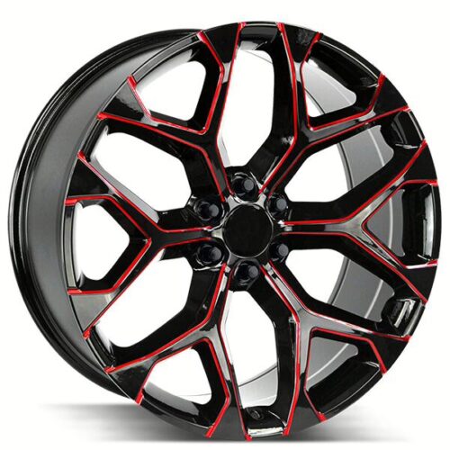 22×9 Snowflake Replica Wheel – Gloss Black Red Milled | 6×139.7