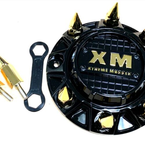 XTREME MUDDER OFFROAD XM-318 Spike Wheel Cap – New Style Gloss Black with Gold Logo [A0101B]
