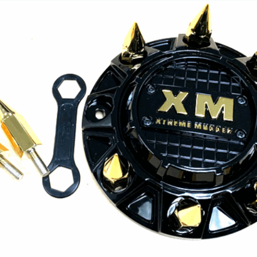 XTREME MUDDER OFFROAD XM-318 Spike Wheel Cap – New Style Gloss Black with Gold Logo [A0101B]