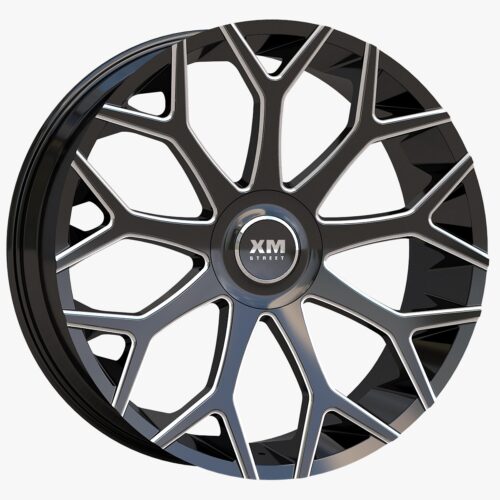 XM STREET Wheel XM-608x 20×8.5 +35 5×108 / 5×114.3 C.B 74.10 Gloss Black Milled Floating Cap