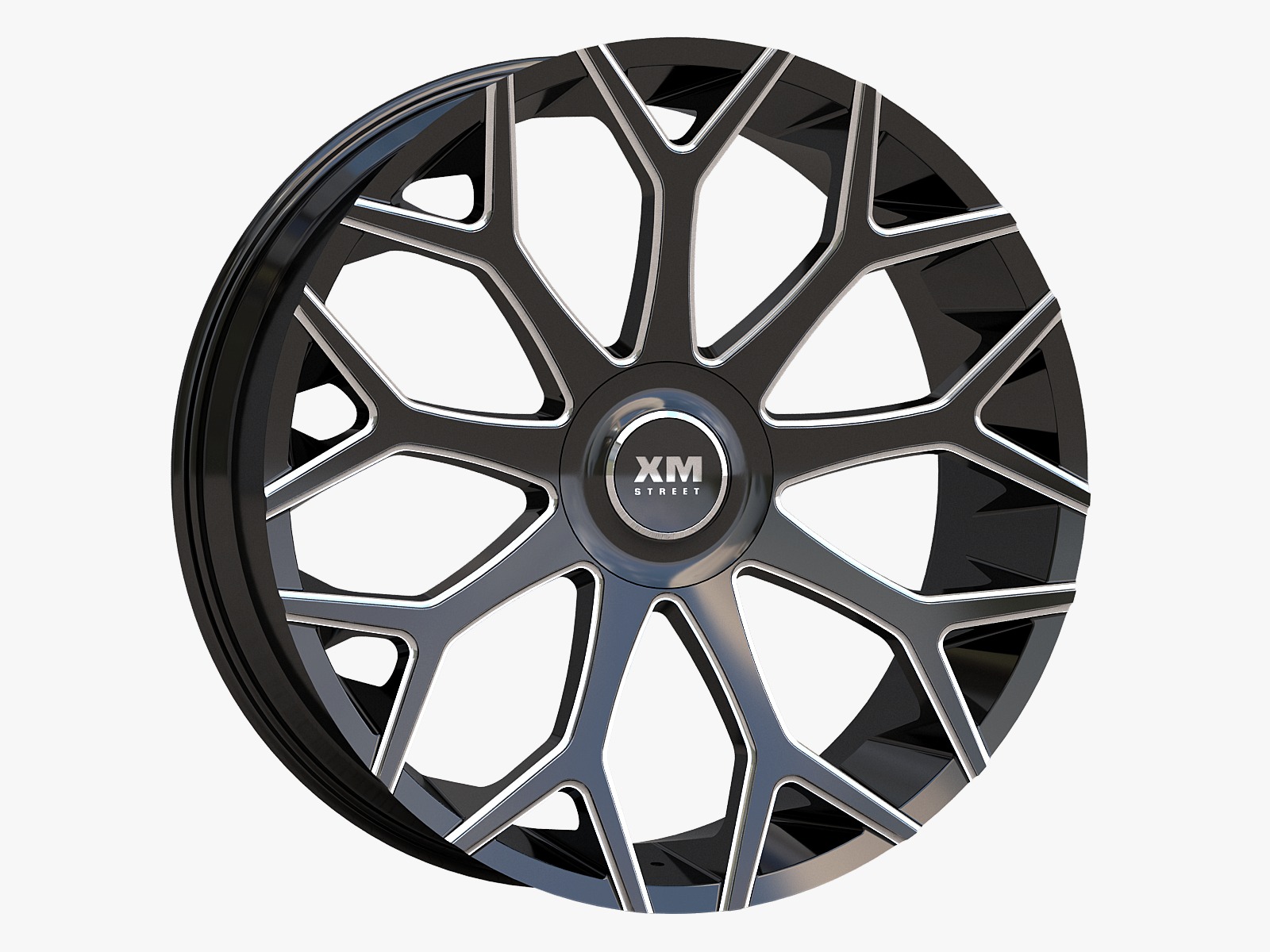 XM STREET Wheel XM-608x 20x8.5 +35 5x114.3 / 5x120 C.B 74.10 Gloss Black Milled Floating Cap