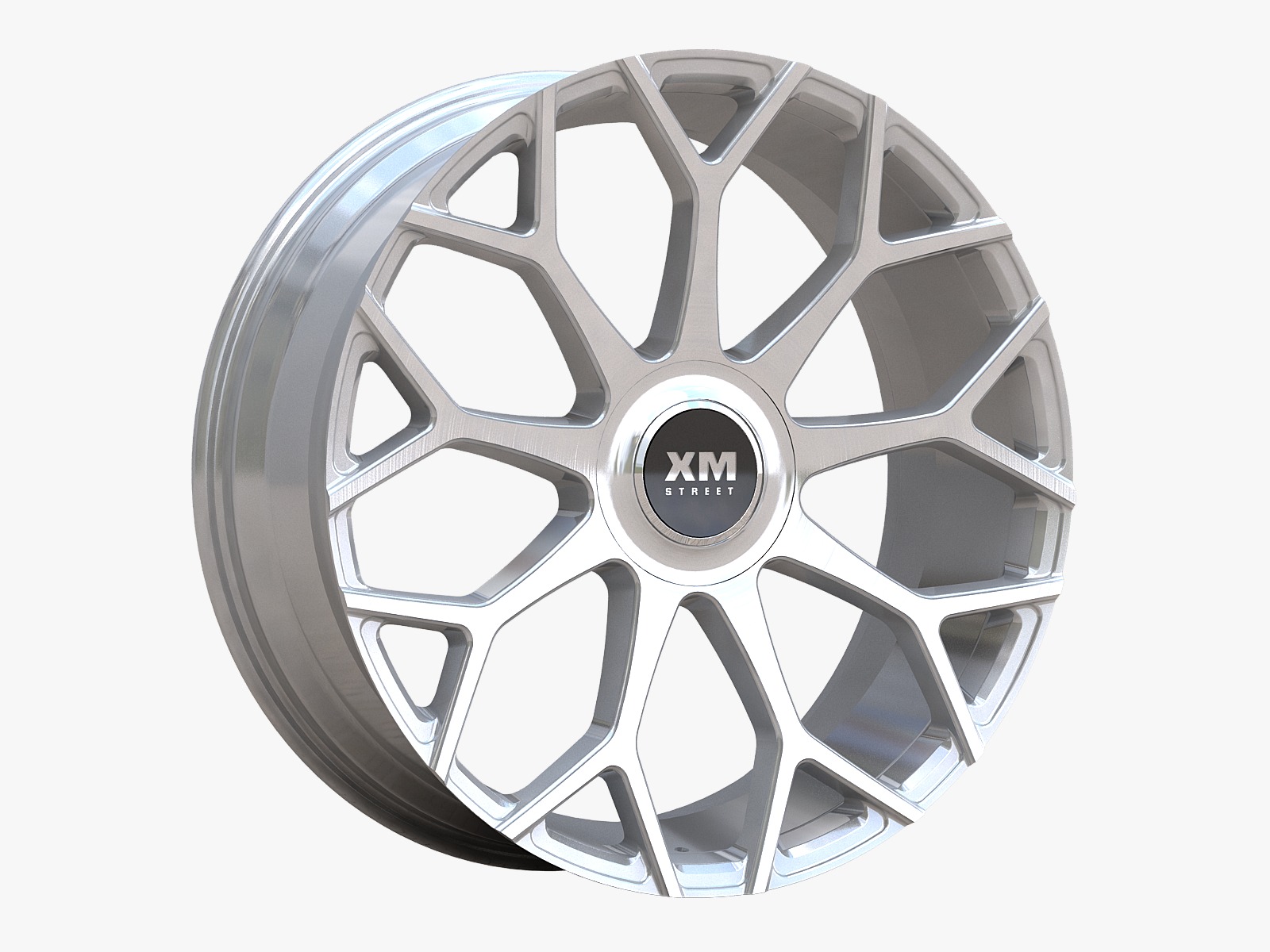 XM STREET Wheel XM-608x 20x8.5 +35 5x112 / 5x114.3 C.B 73.10 Silver Brushed Floating Cap